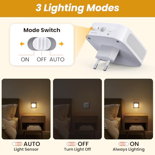 [2 Pezzi] Luce Notturna Bambini, Luce Notturna da Presa con Sensore Crepuscolare Auto, Luminosità Regolabile, Luci Notturne da Presa Bianco Caldo per Cameretta, Cucina, Corridoio, Bagno e Scale - Dettaglio recensione 4