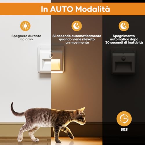 [2 Pezzi] Luce Notturna LED con Sensori di Movimento e Crepuscolare, Bianco Caldo, Luminosità Regolabile, Modalità AUTO/ON/OFF, Luci Notturne Bambini da Presa per Corridoio, Scale, Camera da Letto - Dettaglio recensione 4