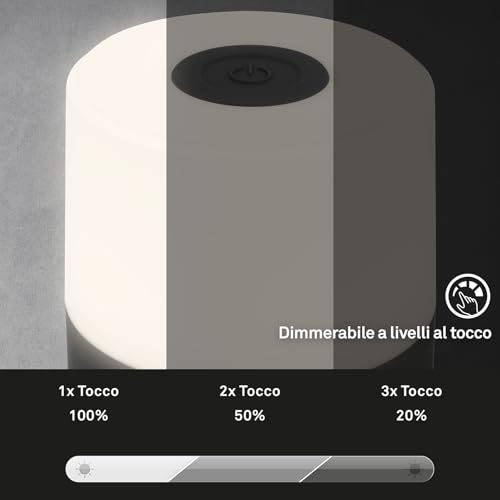 BRILONER - Mini lampada da tavolo senza fili, ricaricabile, a batteria, lampada da scrivania dimmerabile, abat jour, USB-C, lampada comodino senza fili, 2W 150lm 2.700K, 7x7 cm, Bianco Caldo, nero - Prova pratica