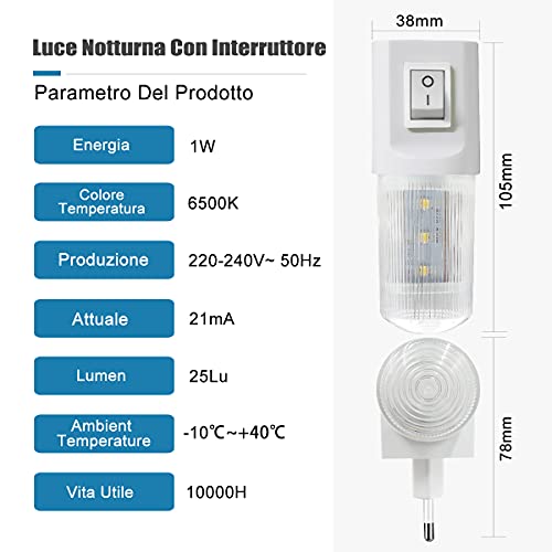 EXTRASTAR Luce Notturna LED, 2 Pezzi Interruttore retrò, Luce fredda Plug-And-Play per Camerette, Soggiorno, Corridoio, Bagno, Cucina, Scale - Prova pratica