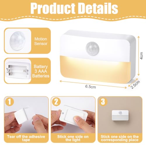 Hotut Luce Notturna con Batteria - 2 Pezzi Sensore Movimento Interno per Bambini, Bianca Calda per Cameretta, Corridoio, Scale, Cucina, Armadio, Soggiorno - Prova pratica