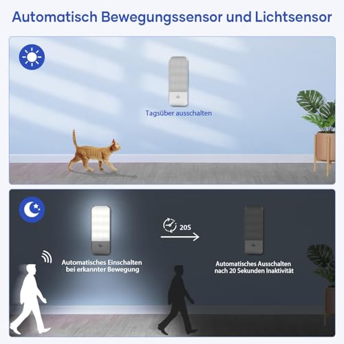 Luce Armadio con Sensore di Movimento, [4 Pezzi] Luce Notturna Ricaricabile Tipo-C Luci Notturne con 3 Modalità, Luce da Notte con Striscia Magnetica per Scala, Cucina, Corridoio, Garage, Bianco Caldo - Prova pratica