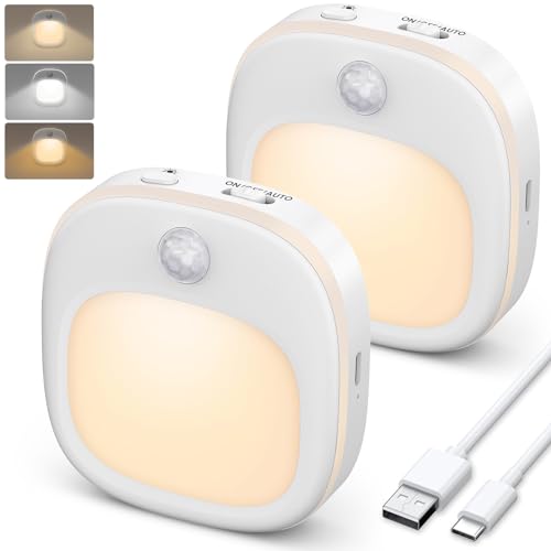 Luce Notturna [2 Pezzi] 3 Colori Con Sensore Movimento e Crepuscolare, Tipo-C Ricaricabile per Bambini, 5 Luminosità LED Con Sensore di Movimento per Corridoio, Scale, Bagno - Design e materiali