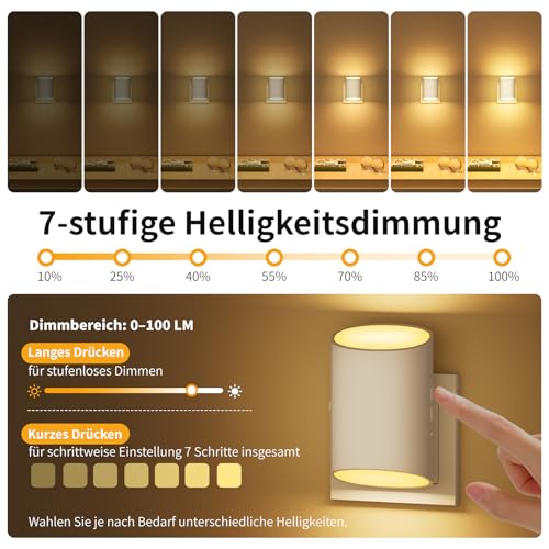 Luce Notturna per bambini con spina, 2 Pezzi Luce Notturna da Presa con sensore di movimento e sensore di luce, luce bianca calda 3000K, dimmerabile 1-100LM, adatta per cameretta, corridoio, scale - Funzionalità e accessori