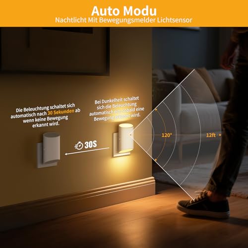Luce Notturna per bambini con spina, 2 Pezzi Luce Notturna da Presa con sensore di movimento e sensore di luce, luce bianca calda 3000K, dimmerabile 1-100LM, adatta per cameretta, corridoio, scale - Dettaglio recensione 4