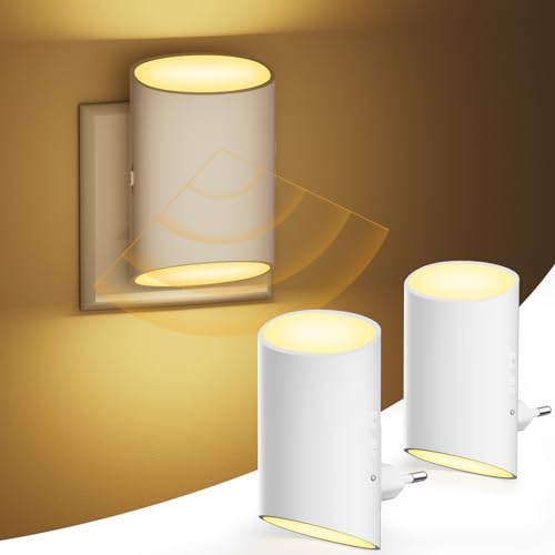 Luce Notturna per bambini con spina, 2 Pezzi Luce Notturna da Presa con sensore di movimento e sensore di luce, luce bianca calda 3000K, dimmerabile 1-100LM, adatta per cameretta, corridoio, scale - Design e materiali