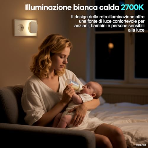 Suright 2 Pezz Luce Notturna Bambini, Luce Notturna da Presa con Sensore Movimento e Crepuscolare, Luminosità Regolabili, AUTO/ON/OFF, 2700K Lampada Notturna per Cameretta, Corridoio, Bagno e Cucina - Dettaglio recensione 4
