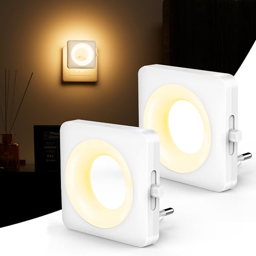 Swoieltr Luce Notturna Bambini, [2 Pezzi] Luci con Sensore Crepuscolare e Automatico Luminosità Regolabile per Camera da Letto, Corridoio, Scale, Bagno (2700K Caldo-LDR) - Design e materiali