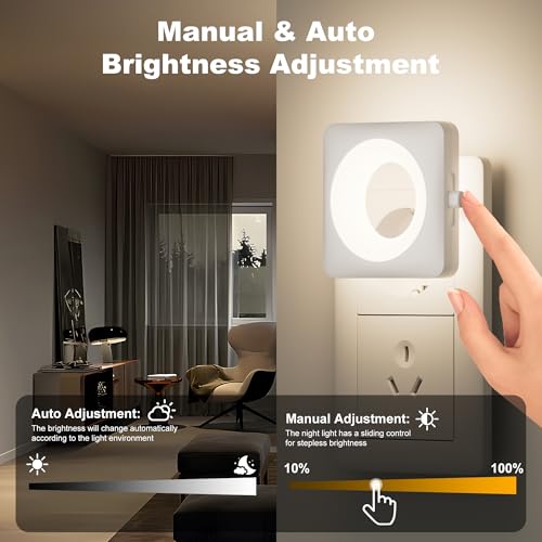Swoieltr Luce Notturna Bambini, [2 Pezzi] Luci con Sensore Crepuscolare e Automatico Luminosità Regolabile per Camera da Letto, Corridoio, Scale, Bagno (4000K Neutro-LDR) - Funzionalità e accessori