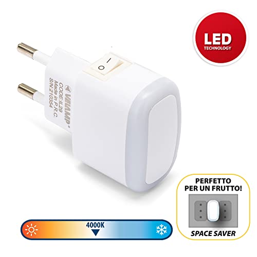 Velamp FROOT Luce notturna LED con pulsante ON/OFF - Compatta ed elegante, illuminazione naturale – Salvaspazio - Perfetta per camere da letto, corridoi, bagni e camerette – Colore Bianco - Prova pratica